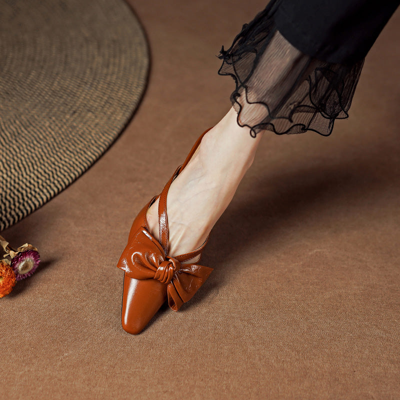 elegant leather mules with bowknot, view 25 - MRSLM
