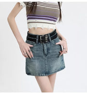 high waist denim mini skirt with belt - MRSLM