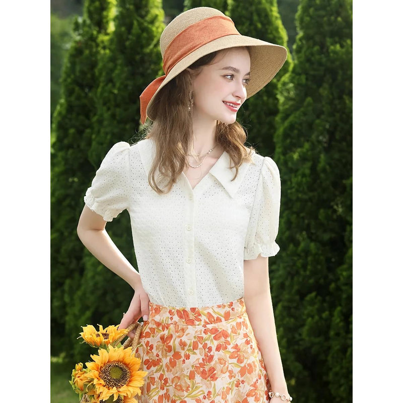 apricot french lace blouse, view 3 - MRSLM