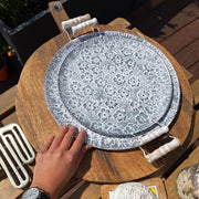 round metal antique serving tray, view 3 - MRSLM