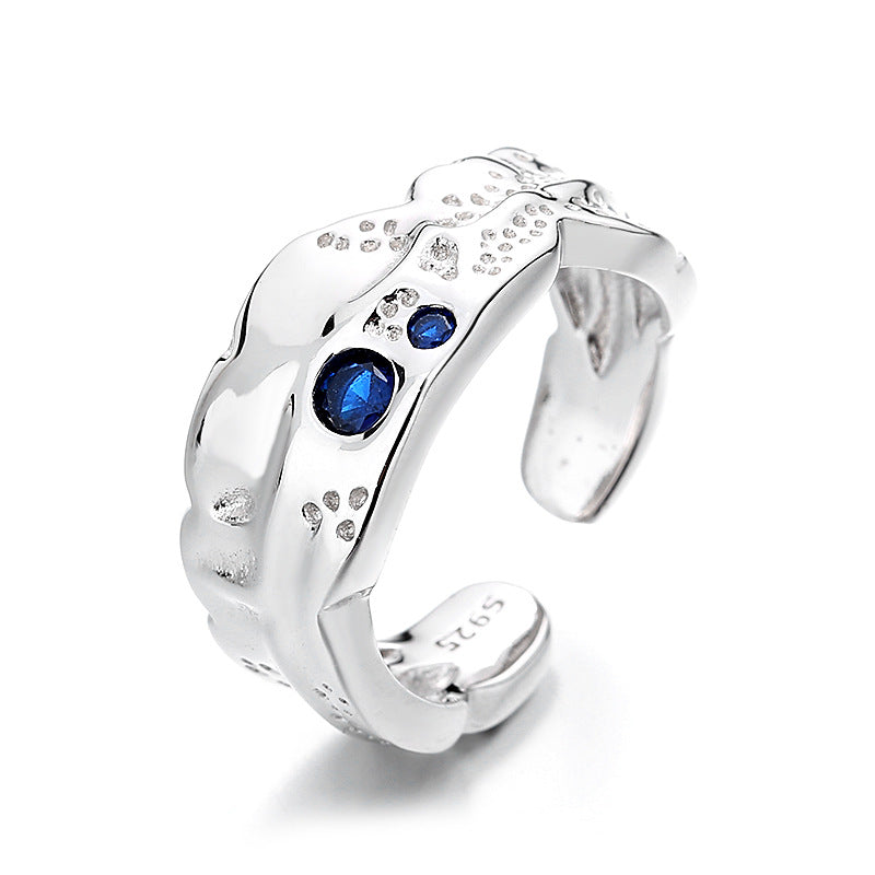 sterling silver lava texture blue zircon ring, view 4 - MRSLM