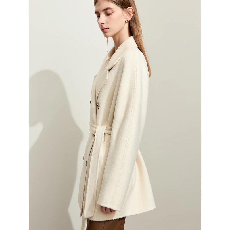 women's long double-breasted wool coat, view 6 - MRSLM