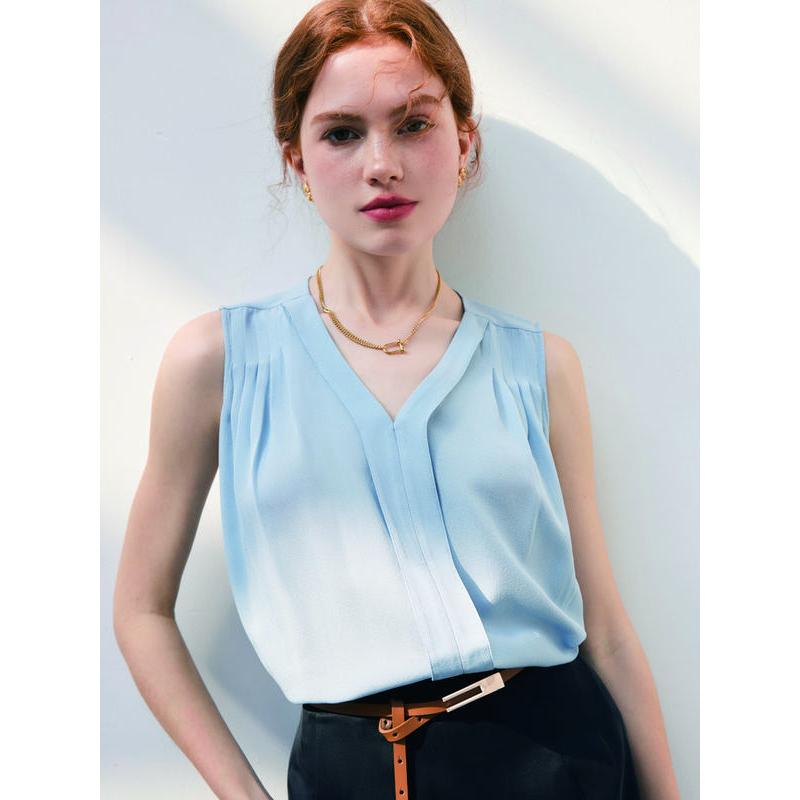 sleeveless v-neck silk blouse, view 4 - MRSLM