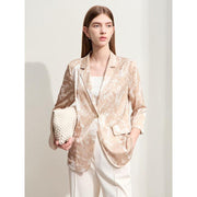 silk print stretch blazer with notched collar, view 3 - MRSLM