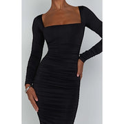 long sleeve ruched midi dress, view 5 - MRSLM