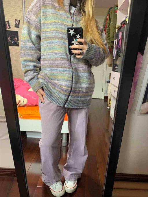 rainbow striped zip cardigan, view 2 - MRSLM