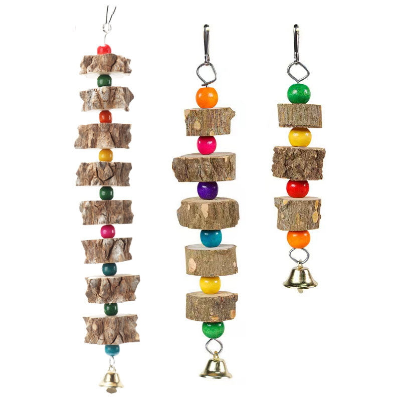 natural wood bird swing with bell, view 7 - MRSLM