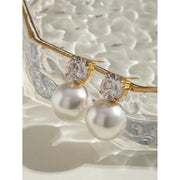 Gold plated vintage pearl and zircon earrings, view 4 - MRSLM