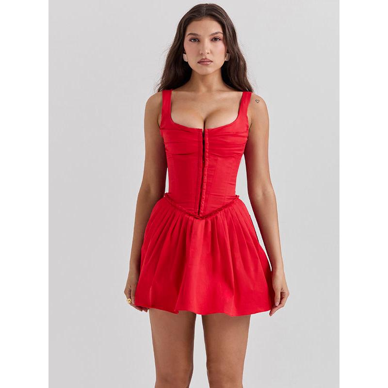 red sleeveless mini dress, view 2 - MRSLM