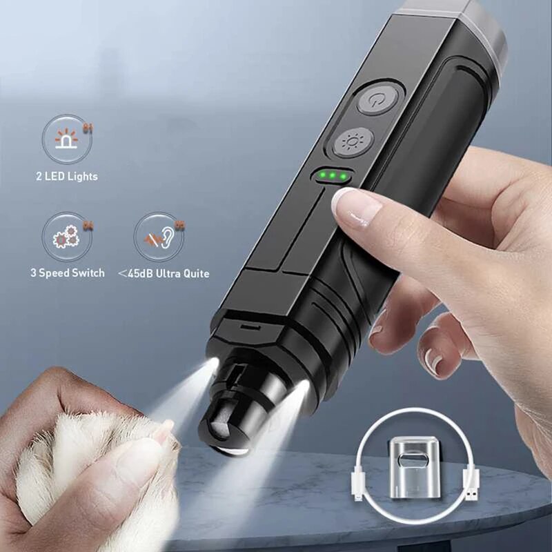 electric pet nail grinder with led light, view 2 - MRSLM