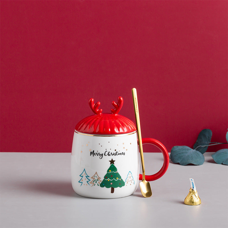 Christmas ceramic mug with lid and spoon, view 8 - MRSLM