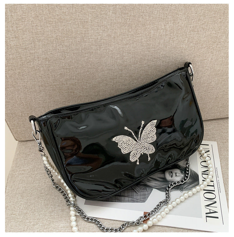 retro rhinestone shoulder bag, view 6 - MRSLM