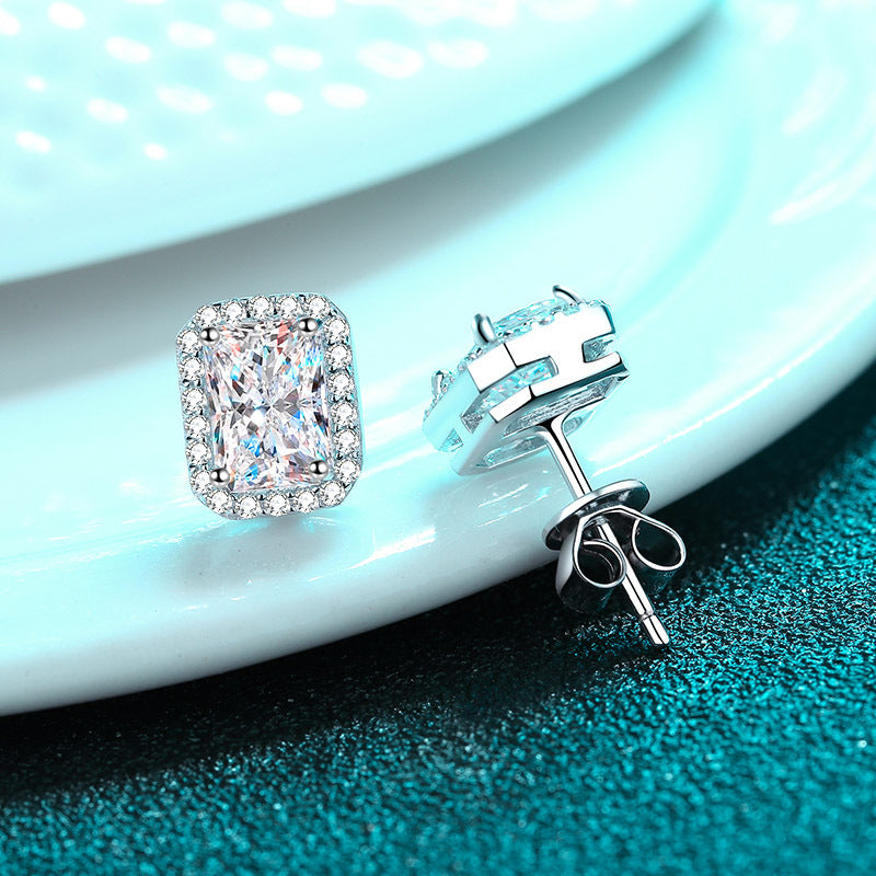 rectangular moissanite silver stud earrings, view 4 - MRSLM