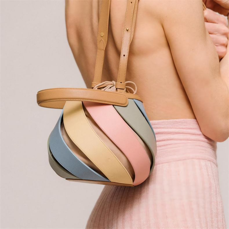 circular microfiber faux leather shoulder bag, view 6 - MRSLM