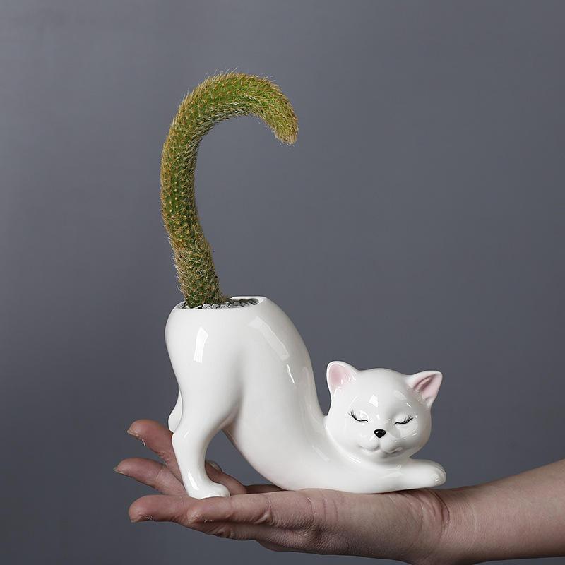 cat tail porcelain flower pot, view 8 - MRSLM