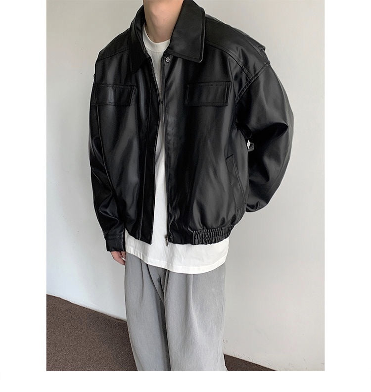 men's vintage motorcycle PU leather coat, view 2 - MRSLM