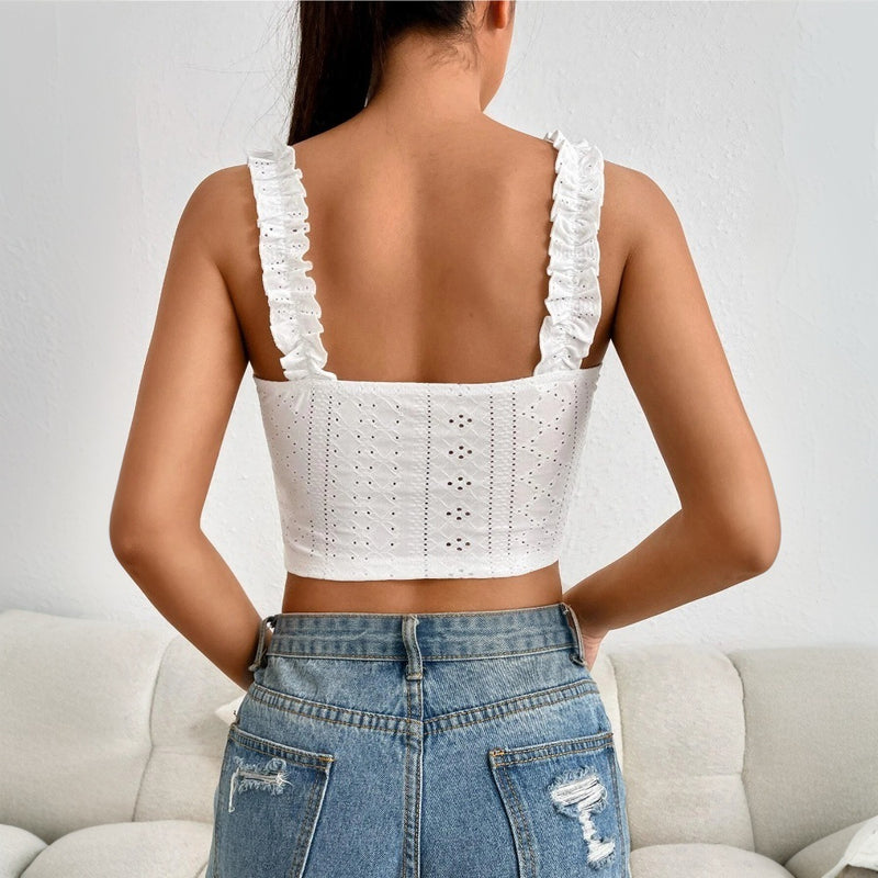 Women's elegant lace camisole top white, view 3 - MRSLM