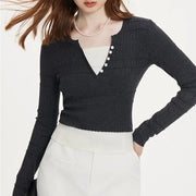 Slim fit knitted sweater, fake two-piece, view 4 - MRSLM