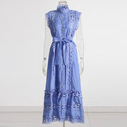 round neck hollow-out long dress, view 3 - MRSLM