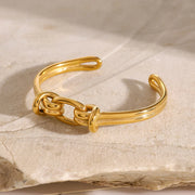gold stainless steel geometric open cuff bracelet, view 2 - MRSLM