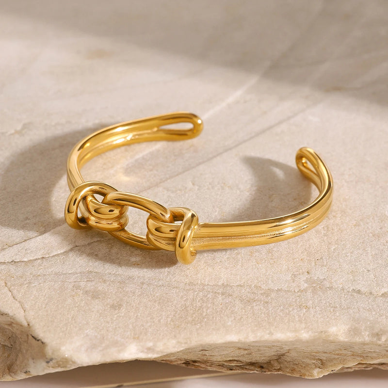 gold stainless steel geometric open cuff bracelet, view 2 - MRSLM