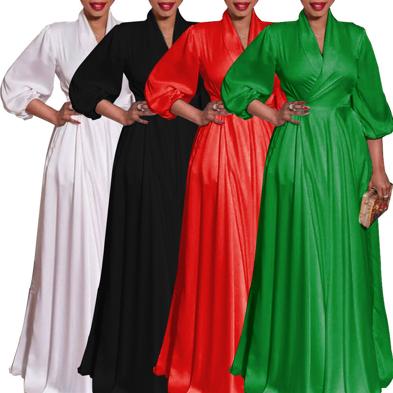 women's v-neck high waist dress, view 2 - MRSLM