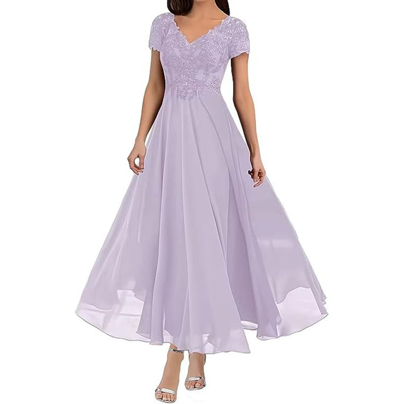 Women's short sleeve long evening dress, view 5 - MRSLM