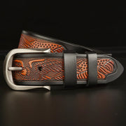 men's retro cowhide leather belt eagle carving, view 5 - MRSLM