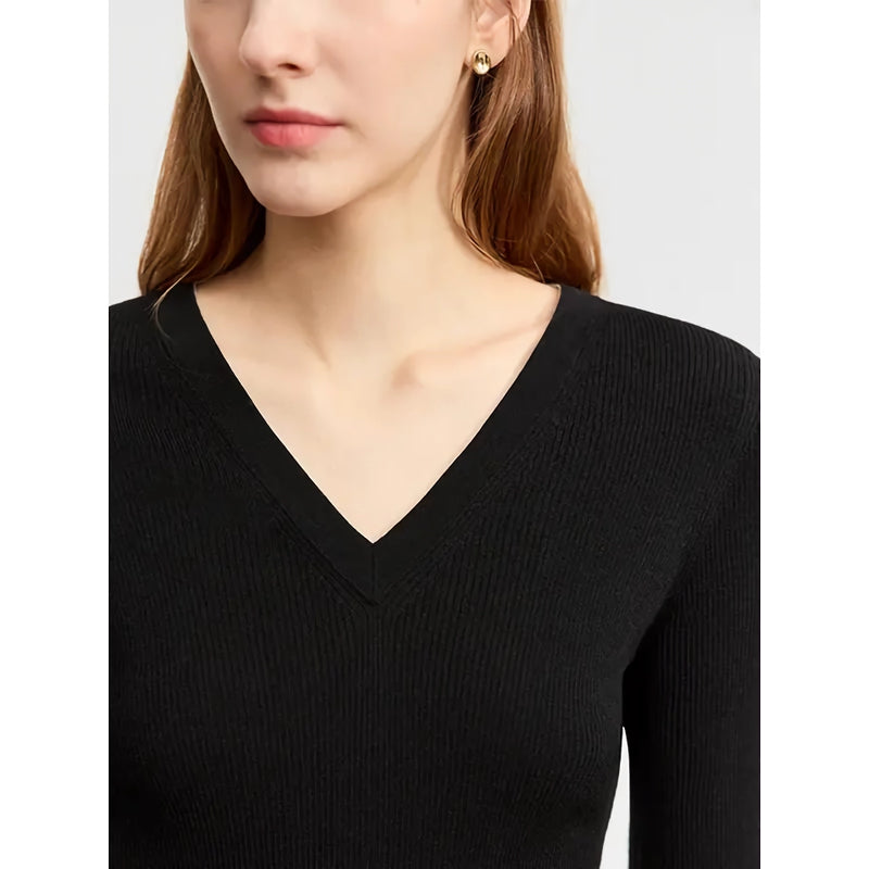 autumn slim v-neck wool sweater, view 5 - MRSLM
