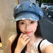 retro ripped denim beret - MRSLM