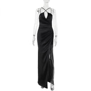 Cross halterneck split long dress, view 5 - MRSLM