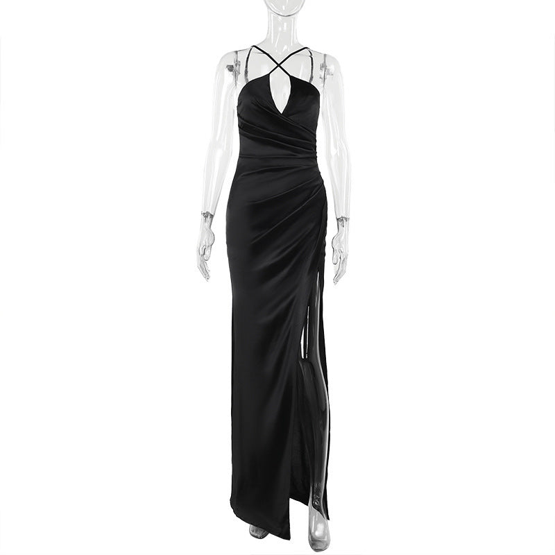 Cross halterneck split long dress, view 5 - MRSLM