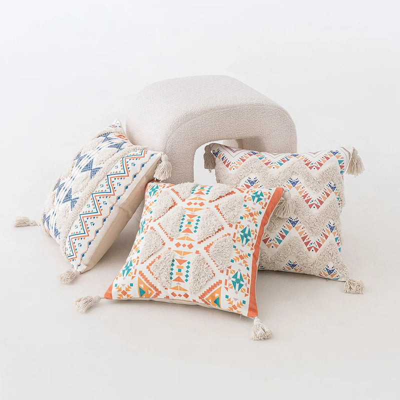 boho geometric tufted cushion cover, view 6 - MRSLM