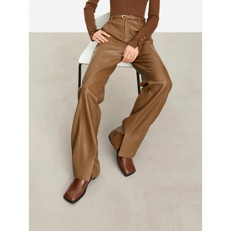 women's pu leather straight leg pants, view 6 - MRSLM