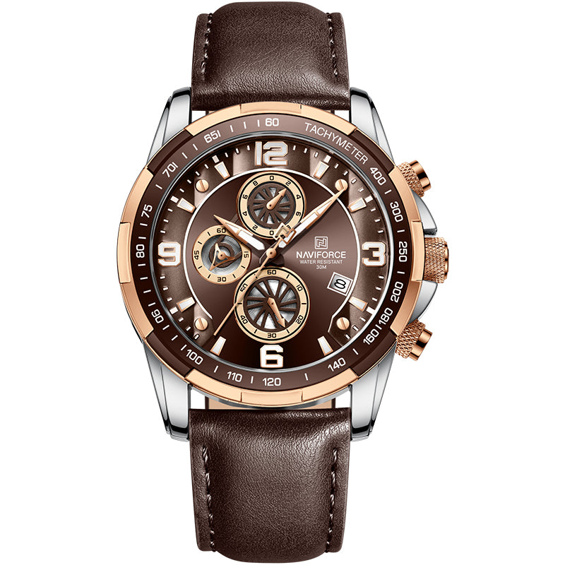 men's vintage leather strap quartz watch, view 7 - MRSLM