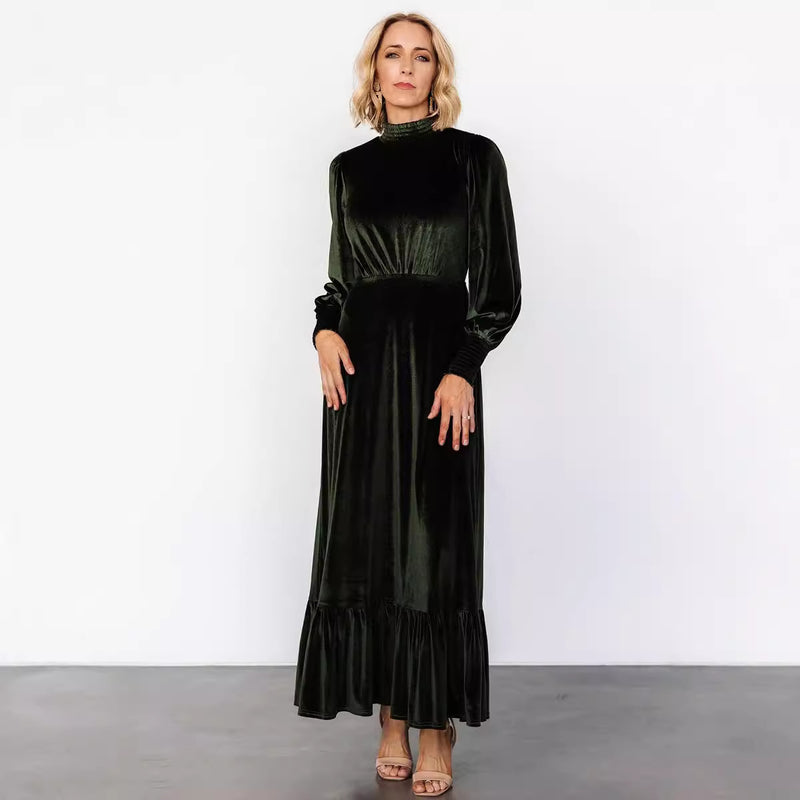 half turtleneck velvet dress, view 3 - MRSLM