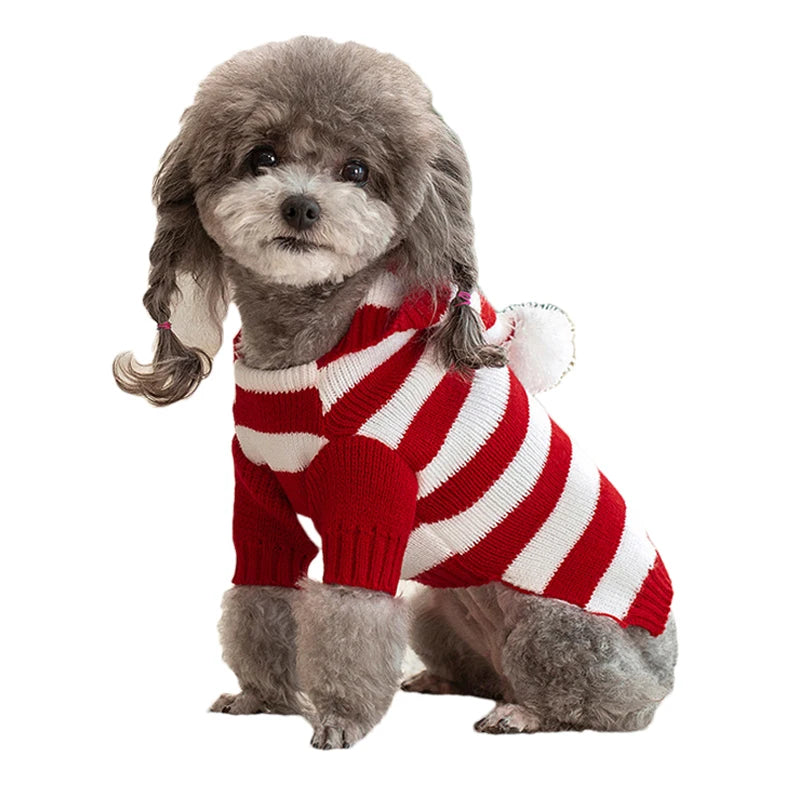 knitted striped dog sweater, view 3 - MRSLM