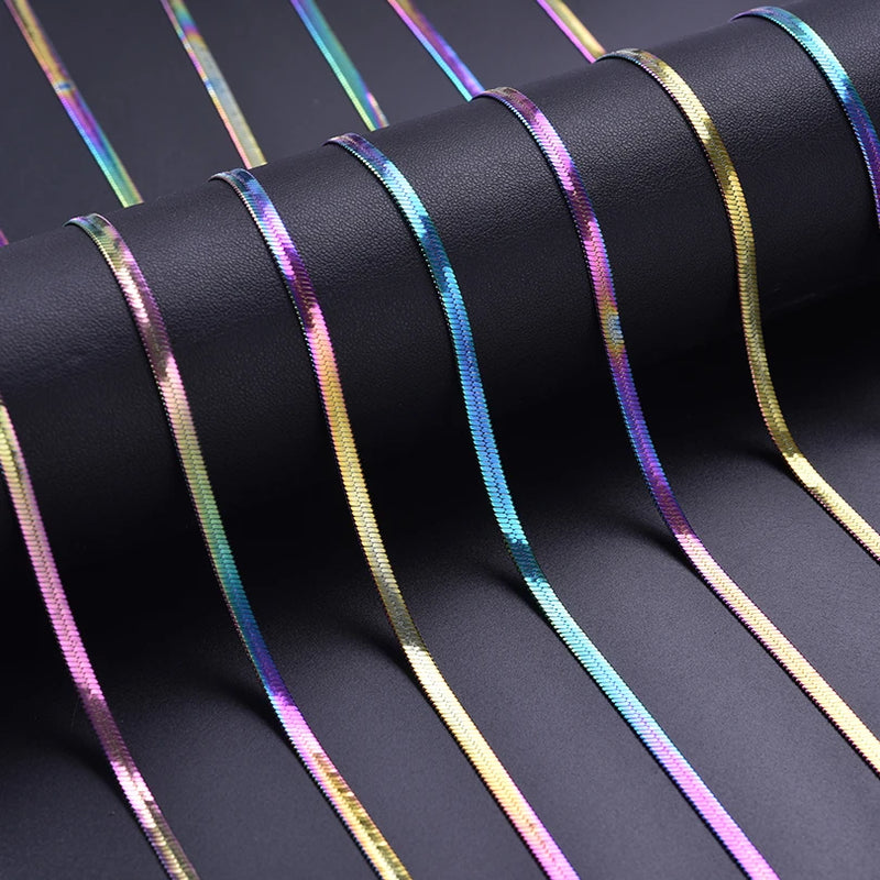 rainbow stainless steel snake chain necklace, view 2 - MRSLM