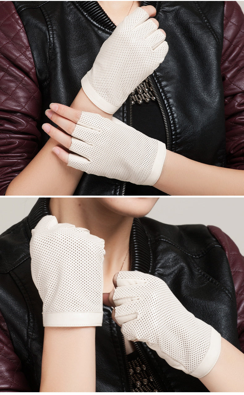 sheepskin leather half finger gloves, view 6 - MRSLM