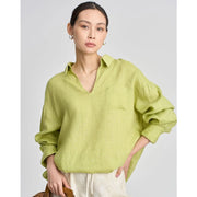 Linen V-neck shirt, view 5 - MRSLM