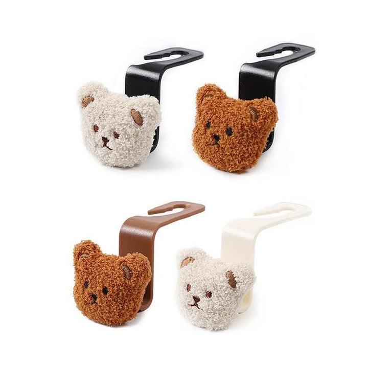 Cute Plush Bear Car Seat Back Hook with Decorative Pendant