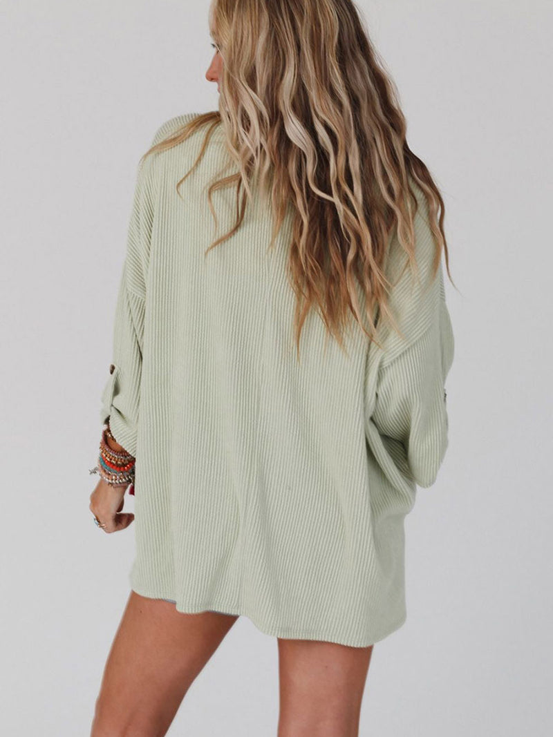 loose pocket ribbed long sleeve sweater, view 2 - MRSLM