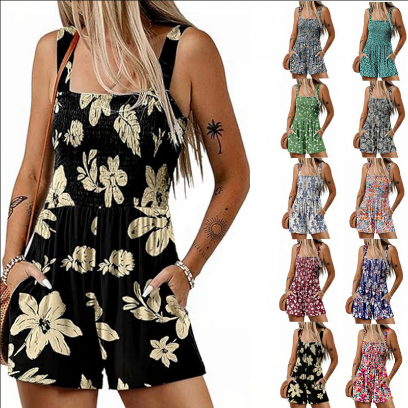 Flower print shorts jumpsuit sleeveless - MRSLM