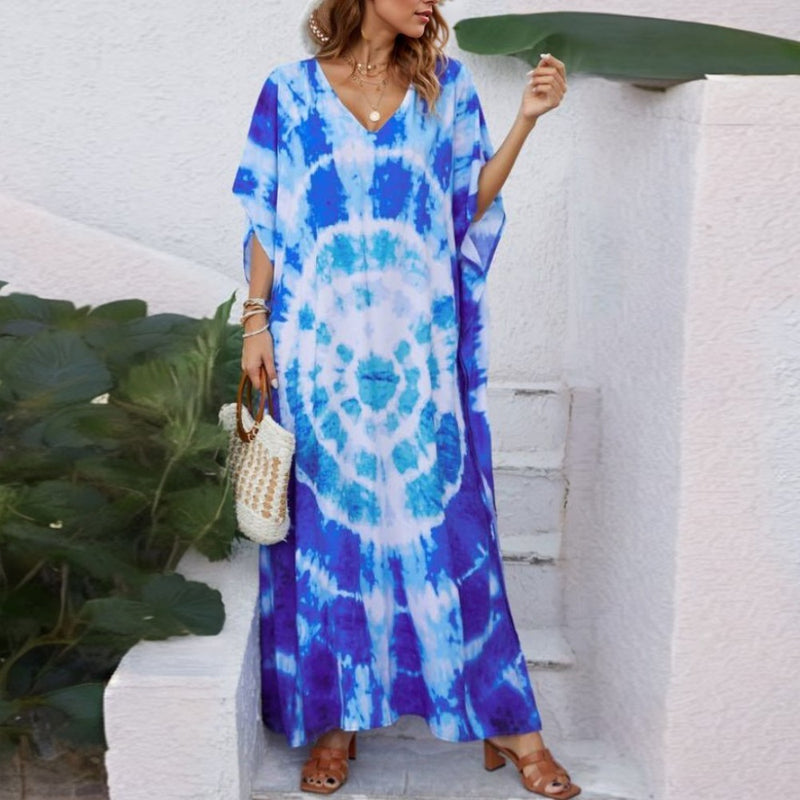Blue print beach cover-up robe, view 3 - MRSLM
