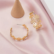 golden C-shaped flower drop earrings, view 6 - MRSLM
