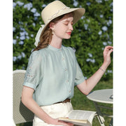 french puff sleeve blouse for women, view 5 - MRSLM