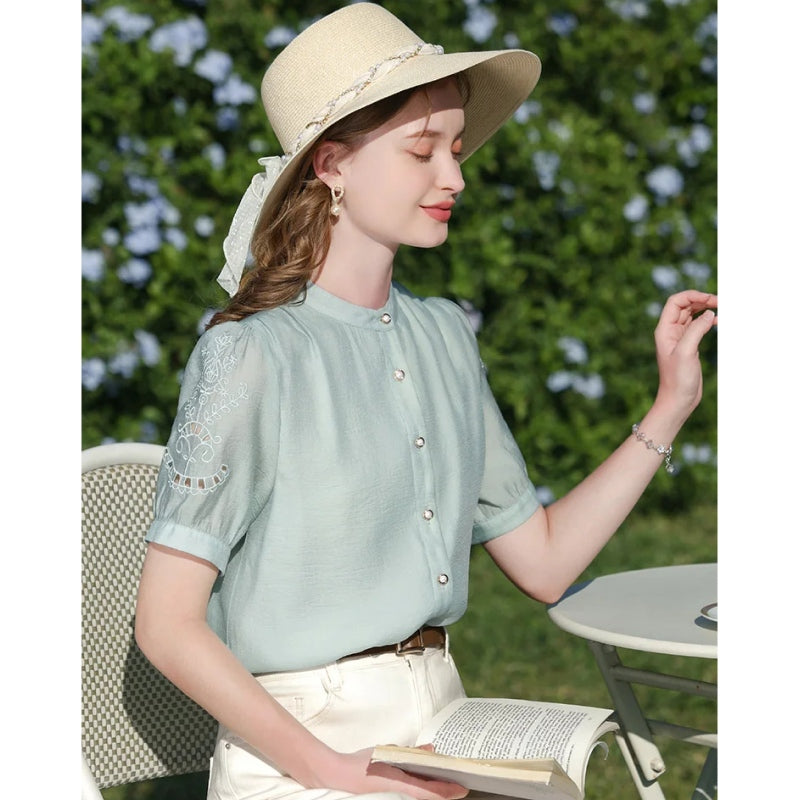 french puff sleeve blouse for women, view 5 - MRSLM