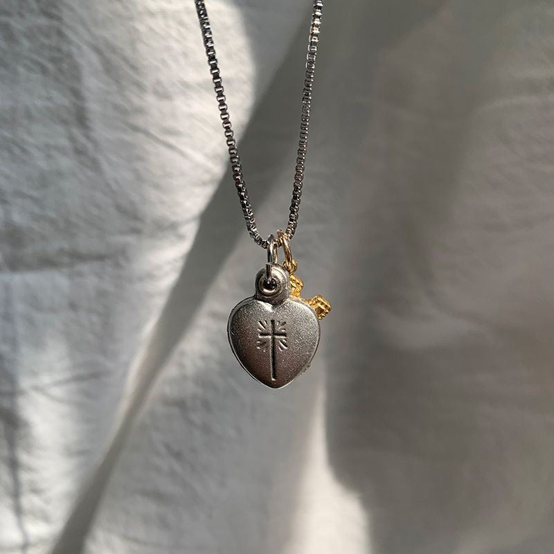 peach heart cross necklace, view 2 - MRSLM