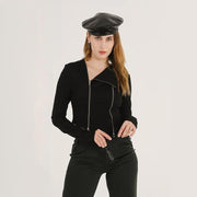 women's asymmetric zipper black cardigan - MRSLM