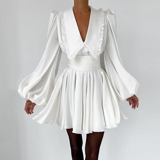 french royal style satin v-neck dress - MRSLM
